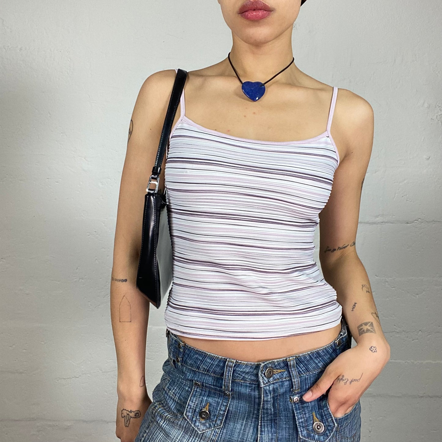 Vintage 2000's Clean Girl Vibe Faded Pink Stripe Printed Cami Top (S)