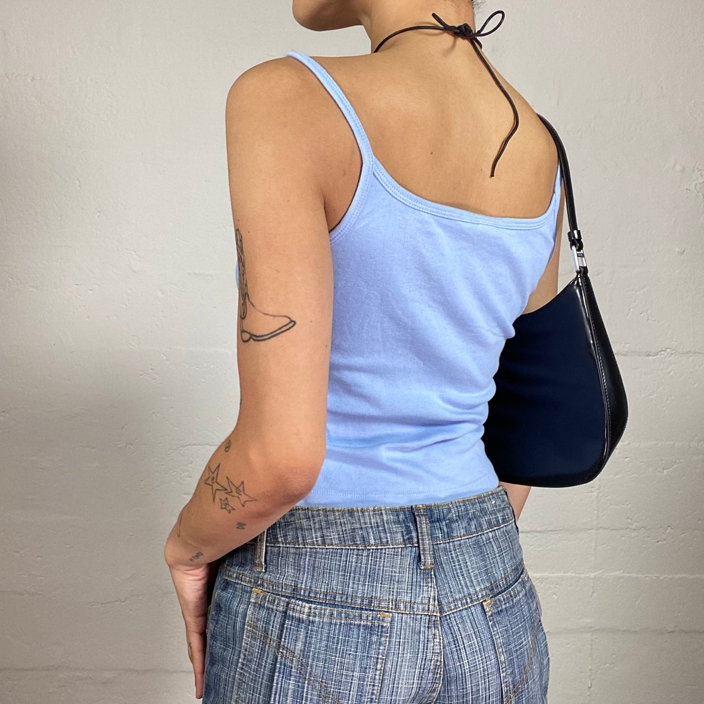 Vintage 2000's Cute Baby Blue Cropped Cami Top with Dolphins Embroidery (M)