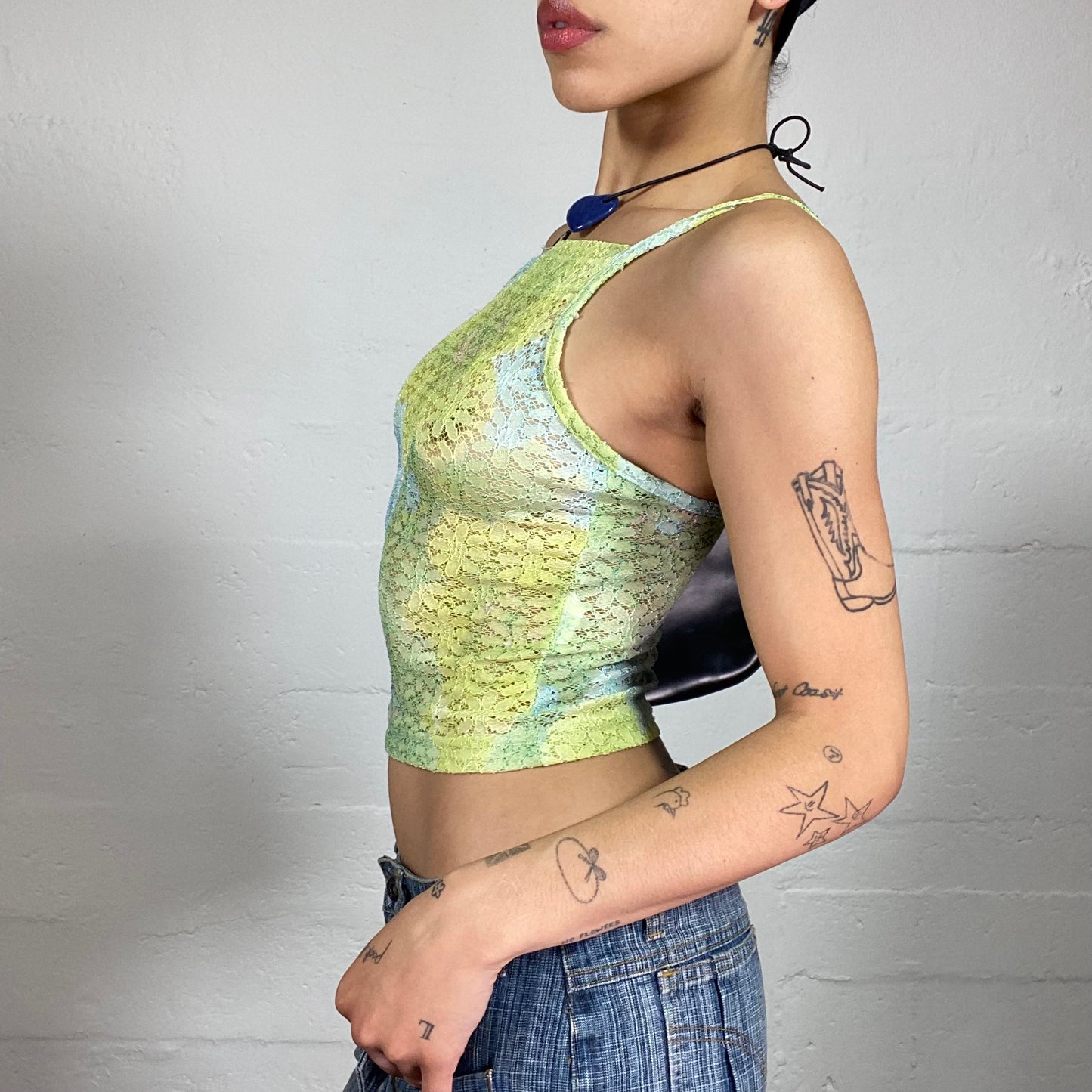 Vintage 2000's Spring Fairy Lace Green and Baby Blue Cami Top (S)