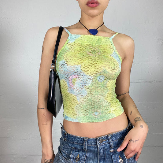 Vintage 2000's Spring Fairy Lace Green and Baby Blue Cami Top (S)