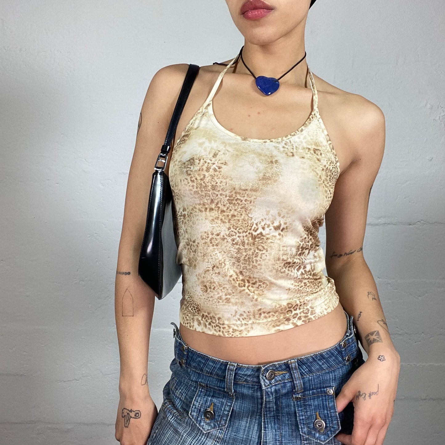 Vintage 2000's Cheetah Girl Beige Neckholder Animal Print Top (S)