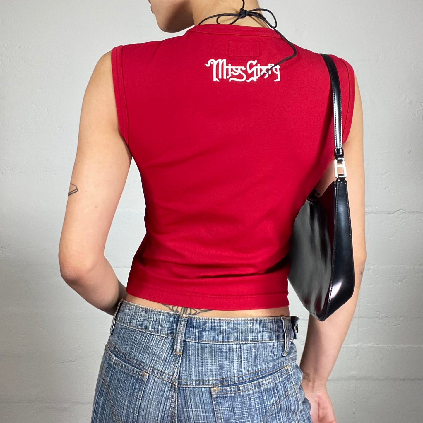 Vintage 2000's Miss Sixty Hip-Hop Girl Red Tank Top with Matching Tone Print (S)
