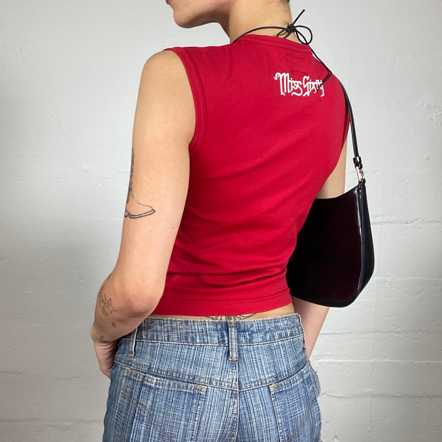 Vintage 2000's Miss Sixty Hip-Hop Girl Red Tank Top with Matching Tone Print (S)