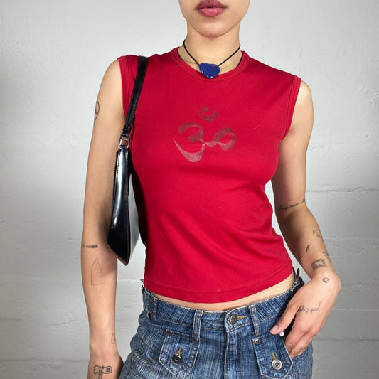 Vintage 2000's Miss Sixty Hip-Hop Girl Red Tank Top with Matching Tone Print (S)