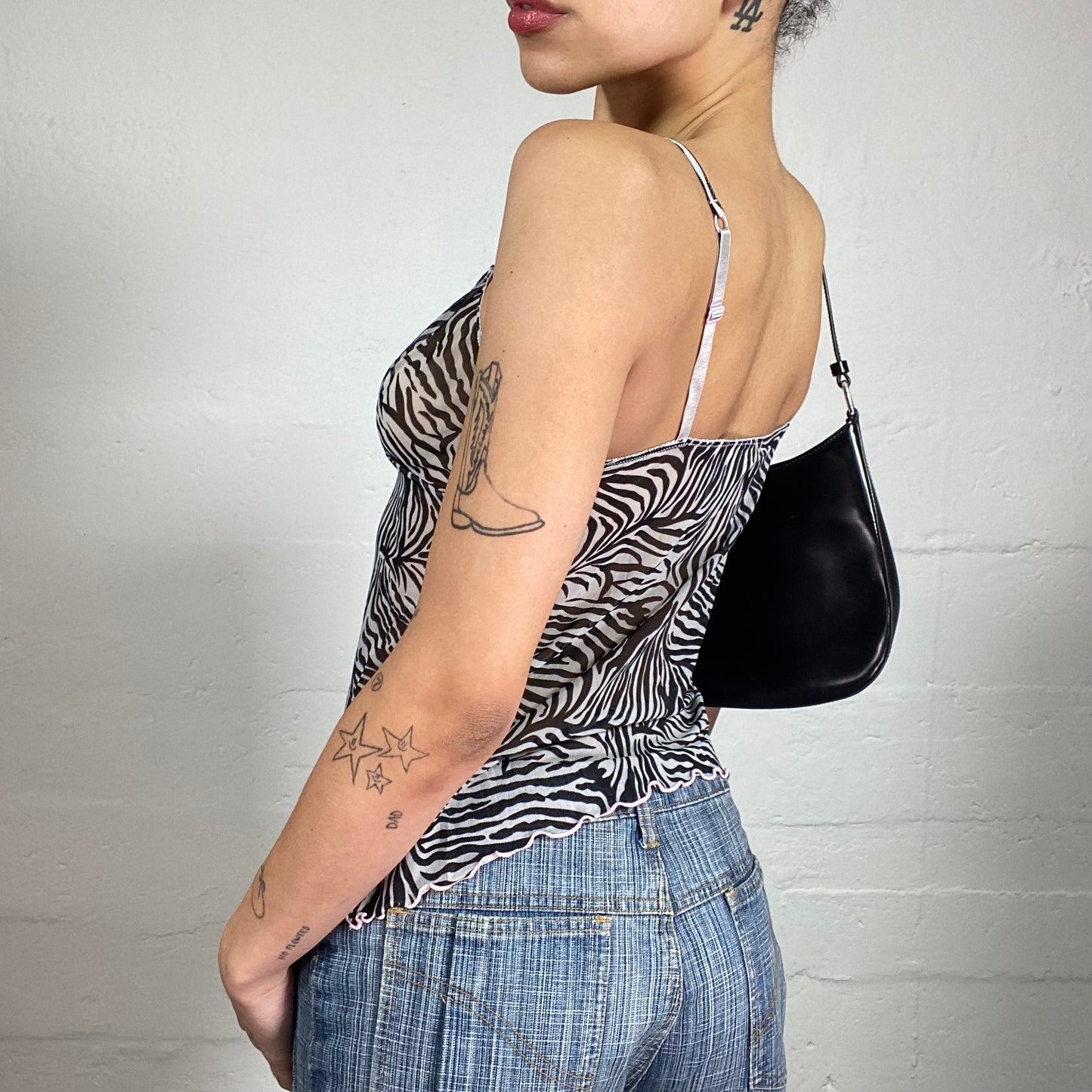 Vintage 2000's Sassy Animal Print Chiffon Cami Top with Pink Ribbon Details (S/M)
