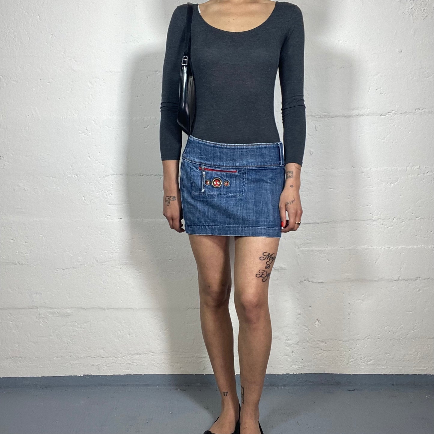 Vintage 2000's Rare Miss Sixty Casual Classic Denim Wide Belt Mini Skirt (S/M)