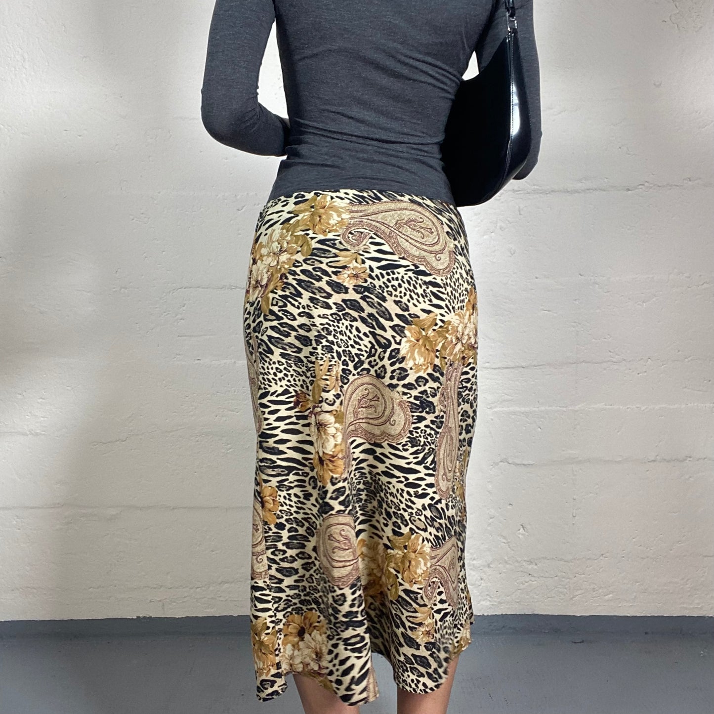 Vintage 2000's Summer Soft Chiffon Midi Skirt with Animal and Floral Boho Style Print (S)