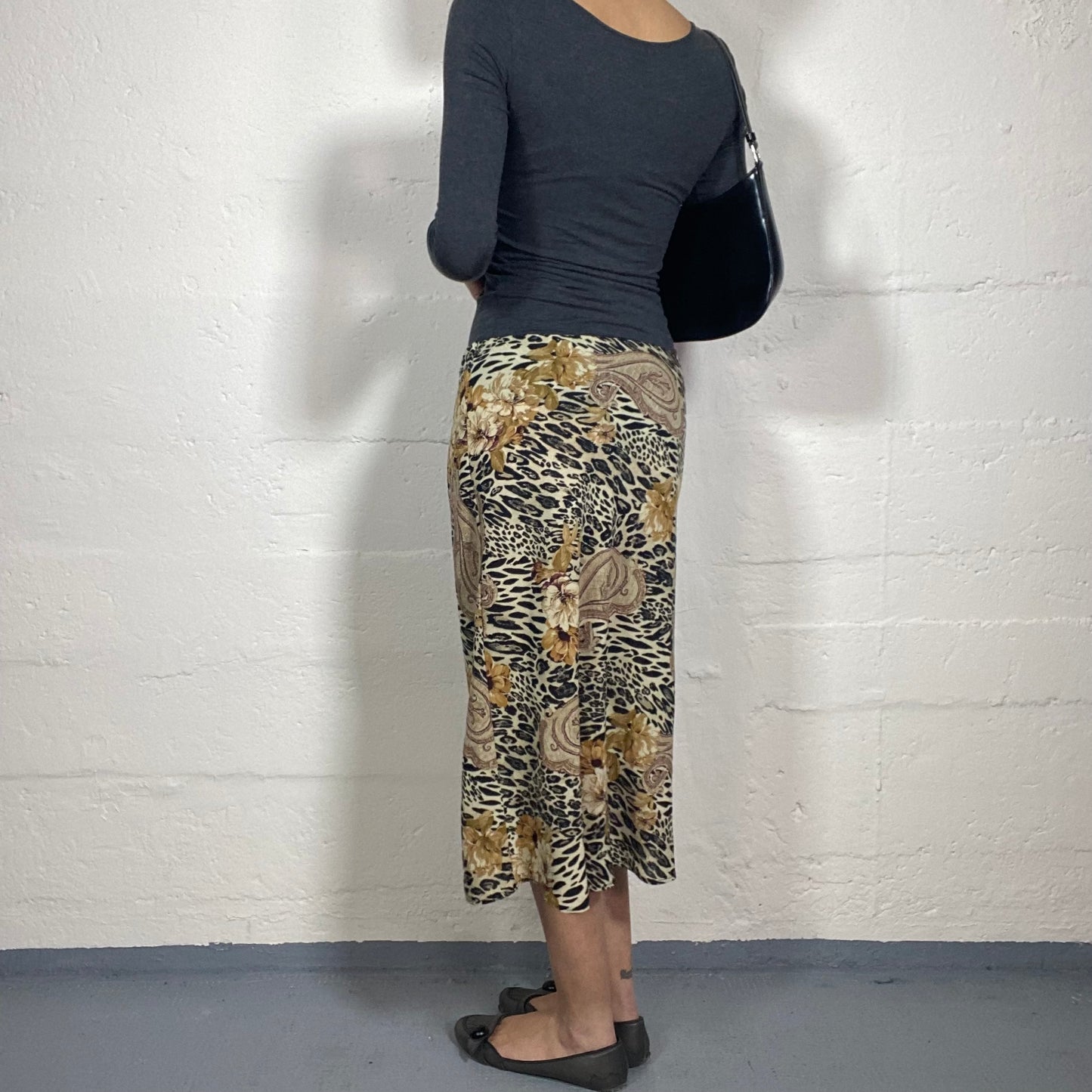 Vintage 2000's Summer Soft Chiffon Midi Skirt with Animal and Floral Boho Style Print (S)