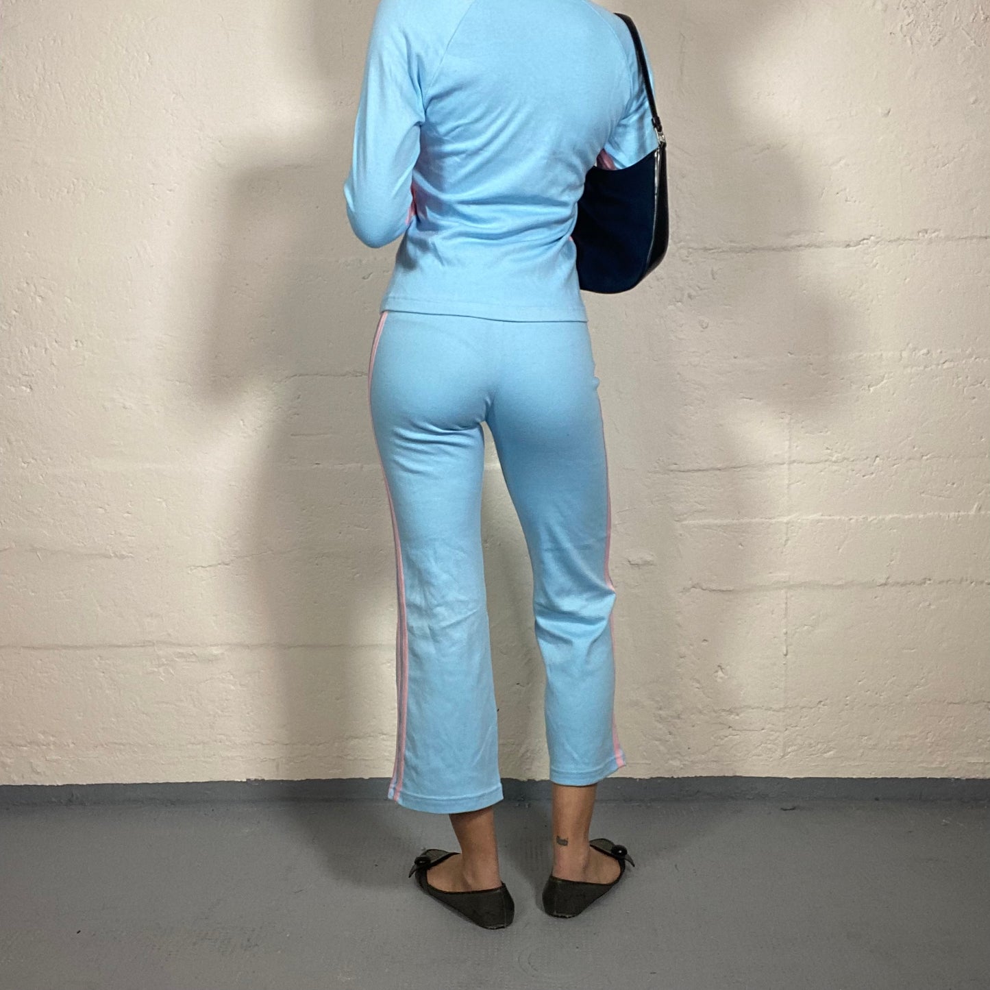 Vintage 2000's Candy Baby Blue and Pink Cropped Track Pants with Side Stripes (S)