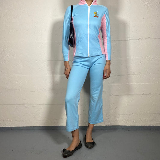Vintage 2000's Candy Baby Blue and Pink Cropped Track Pants with Side Stripes (S)