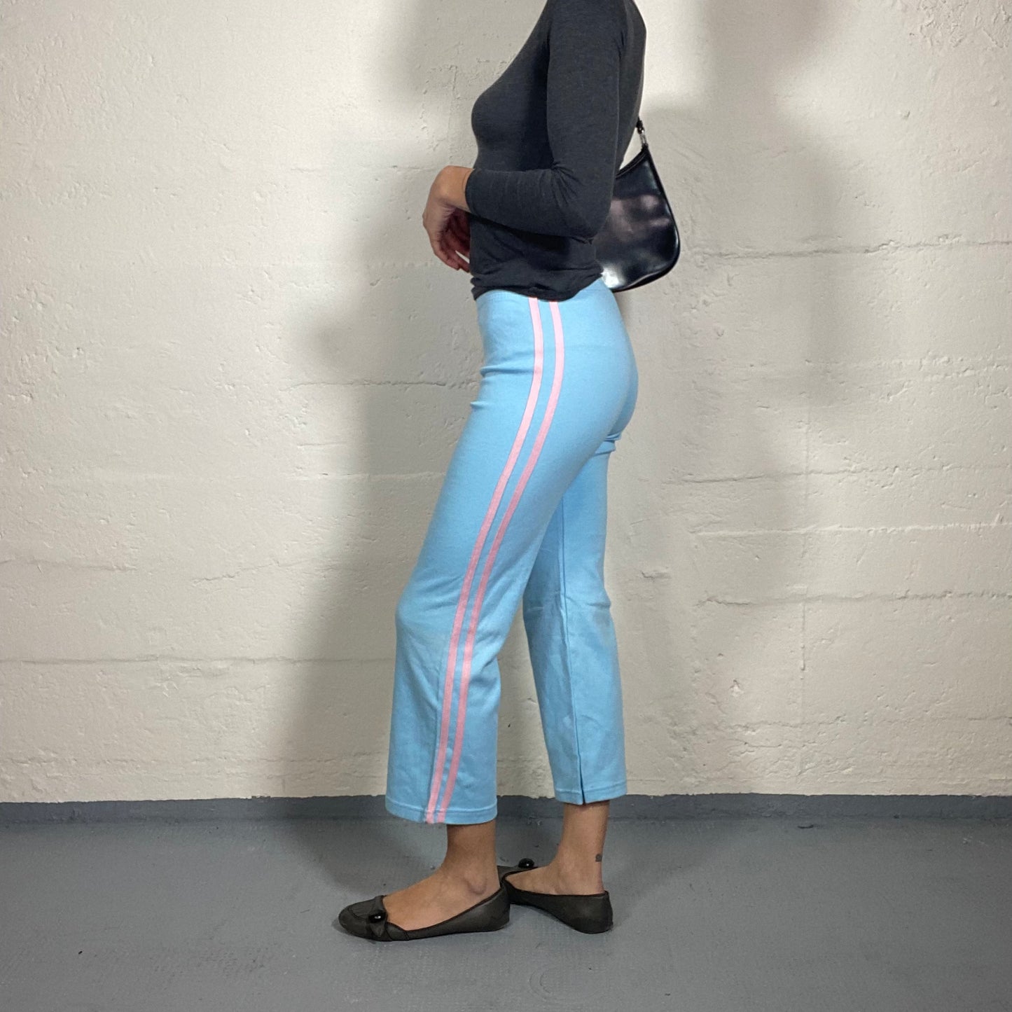 Vintage 2000's Candy Baby Blue and Pink Cropped Track Pants with Side Stripes (S)