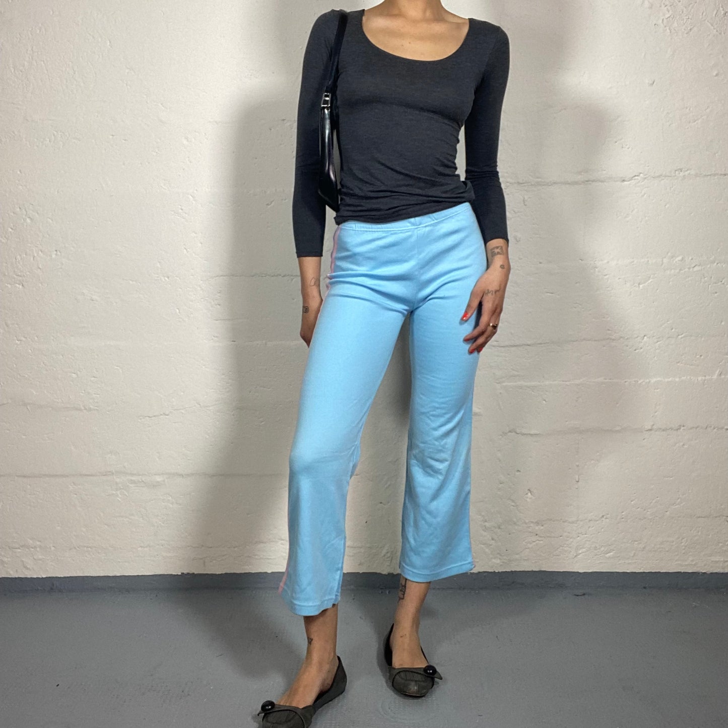 Vintage 2000's Candy Baby Blue and Pink Cropped Track Pants with Side Stripes (S)
