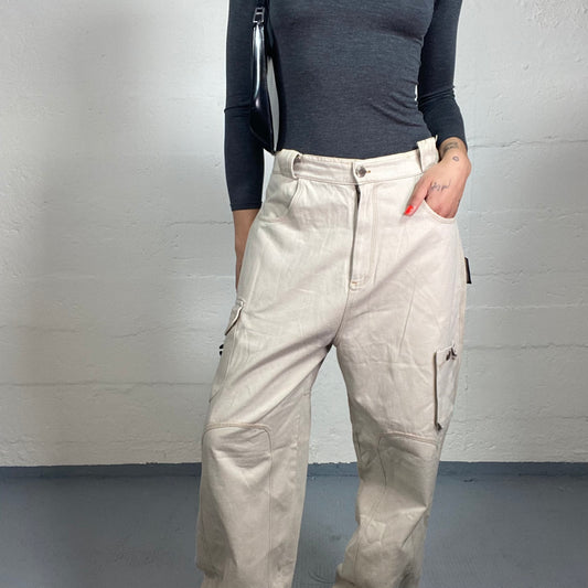 Vintage 2000's Dance Girl Milky Baggy Jeans with Oversized Pockets (L)