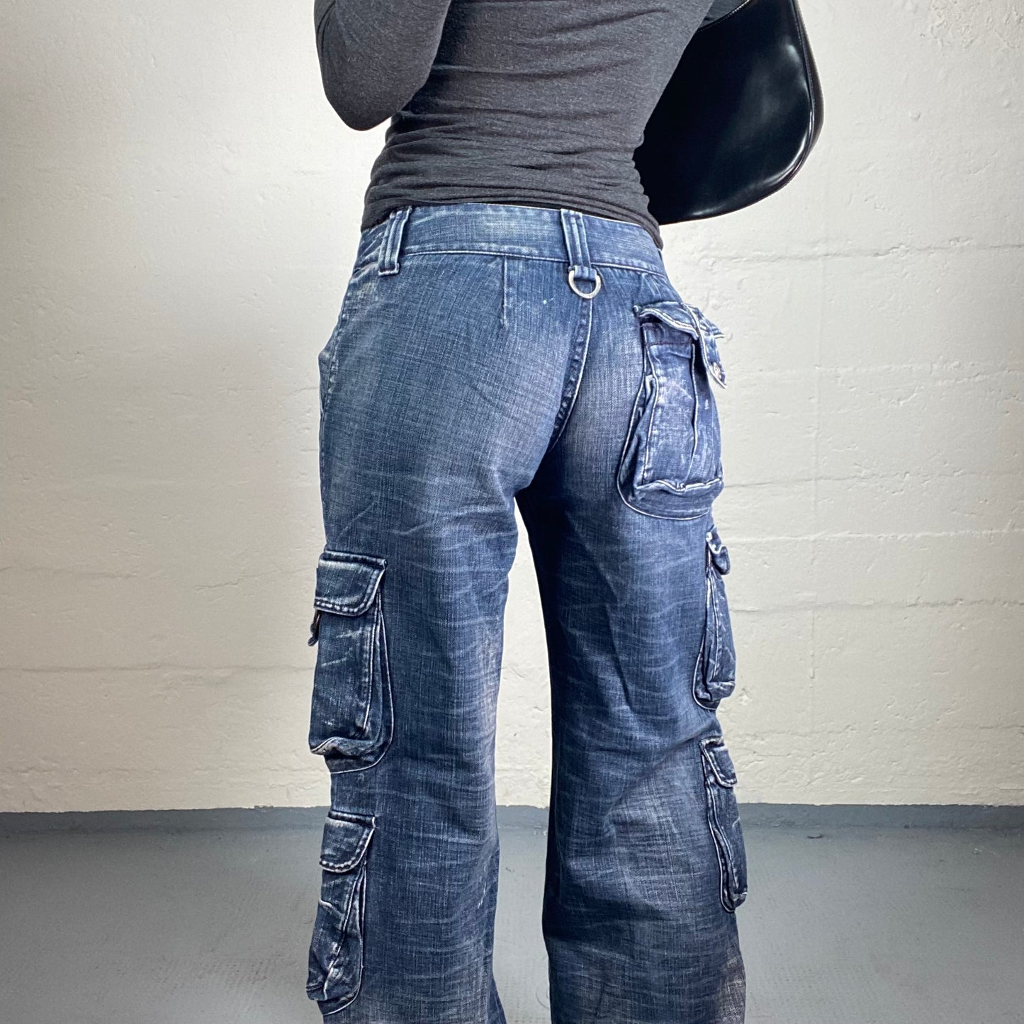 Vintage 2000's Streetdance Baggy Blue Denim Baggy Jeans with Multiple Pockets (S)