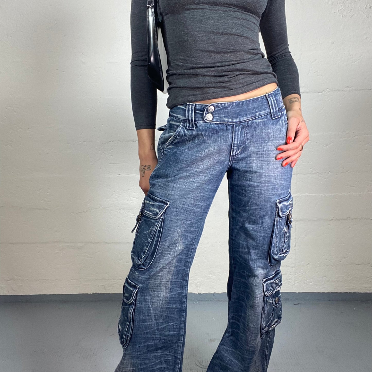 Vintage 2000's Streetdance Baggy Blue Denim Baggy Jeans with Multiple Pockets (S)