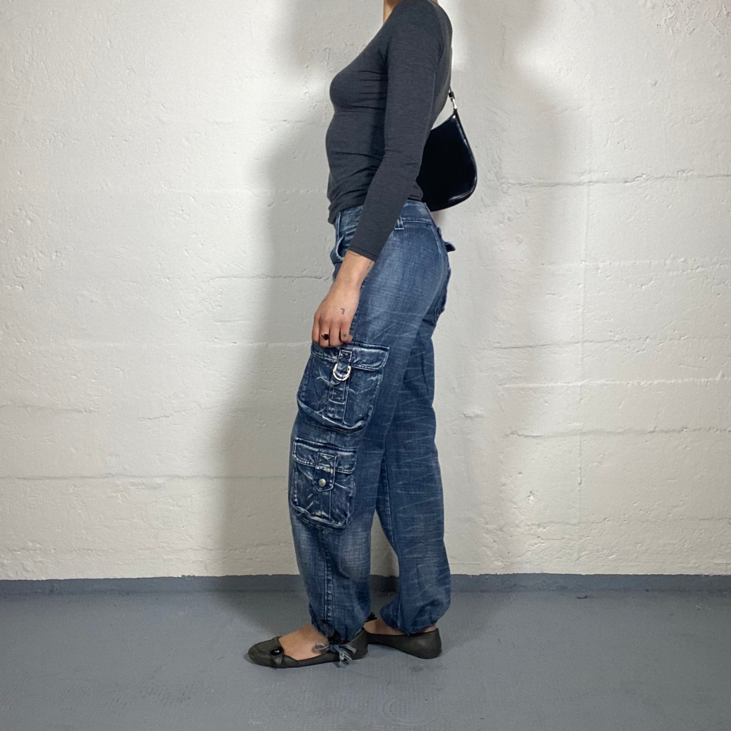 Vintage 2000's Streetdance Baggy Blue Denim Baggy Jeans with Multiple Pockets (S)