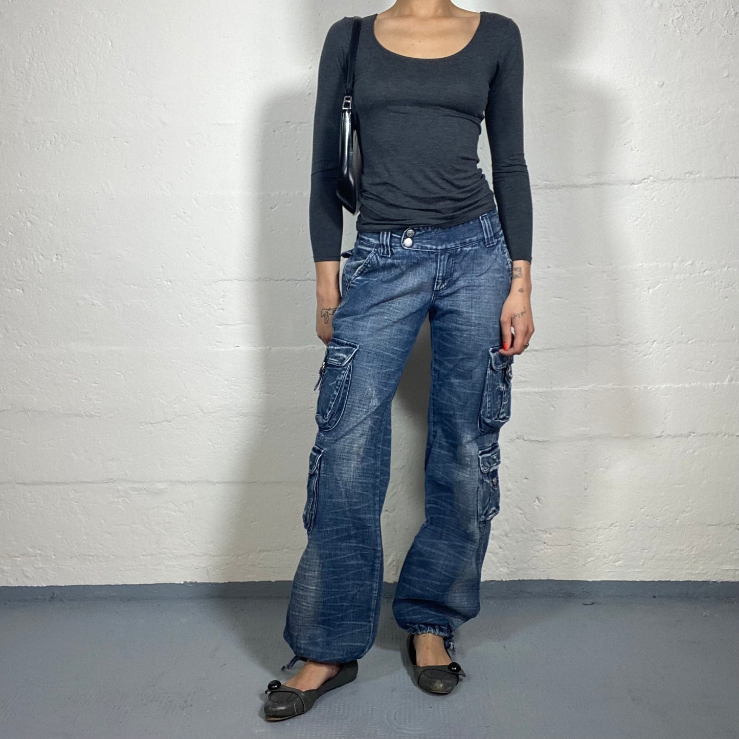 Vintage 2000's Streetdance Baggy Blue Denim Baggy Jeans with Multiple Pockets (S)