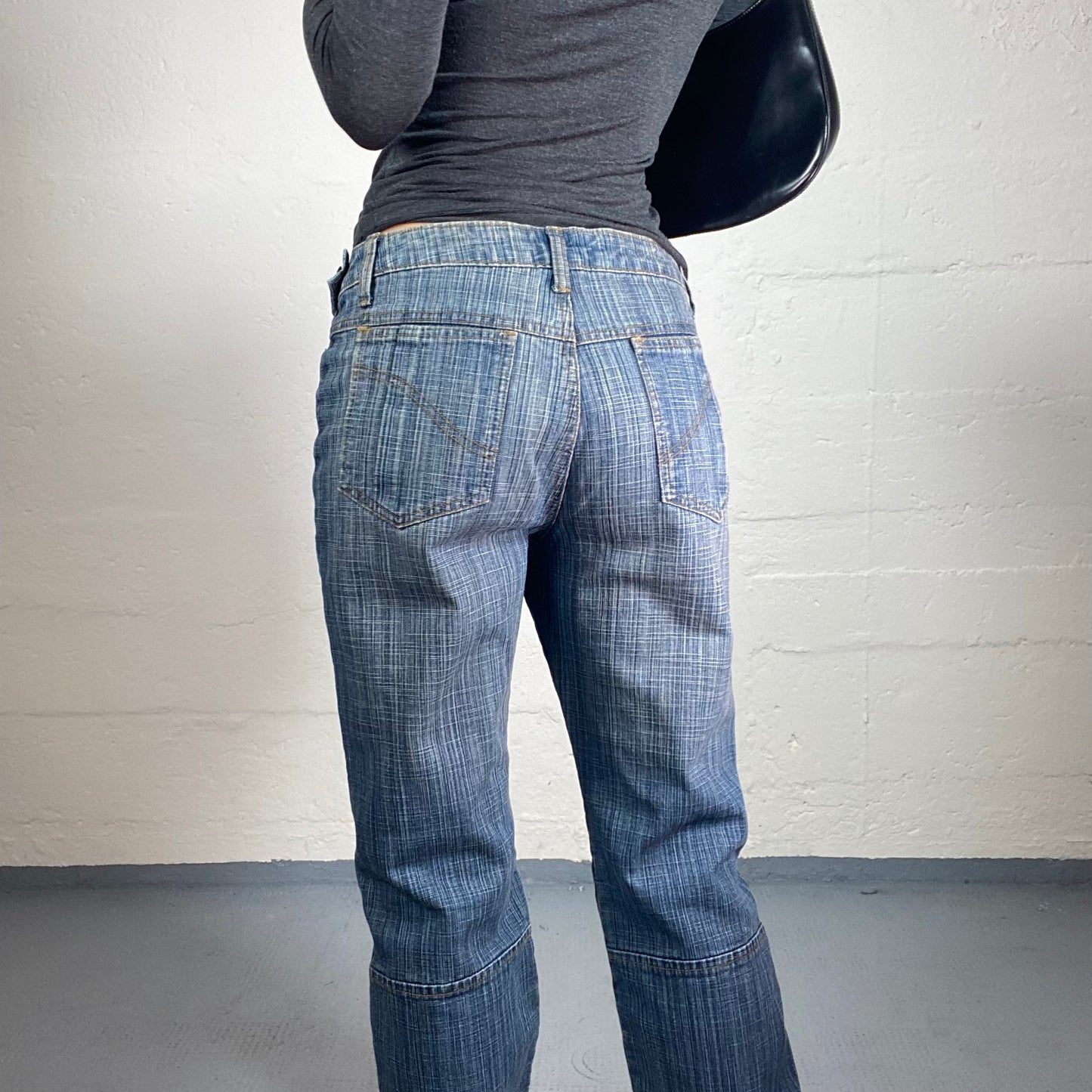 Vintage 2000's Downtown Girl Faded Wash Blue Denim Striped Straight Cut Jeans with Pockets (M)