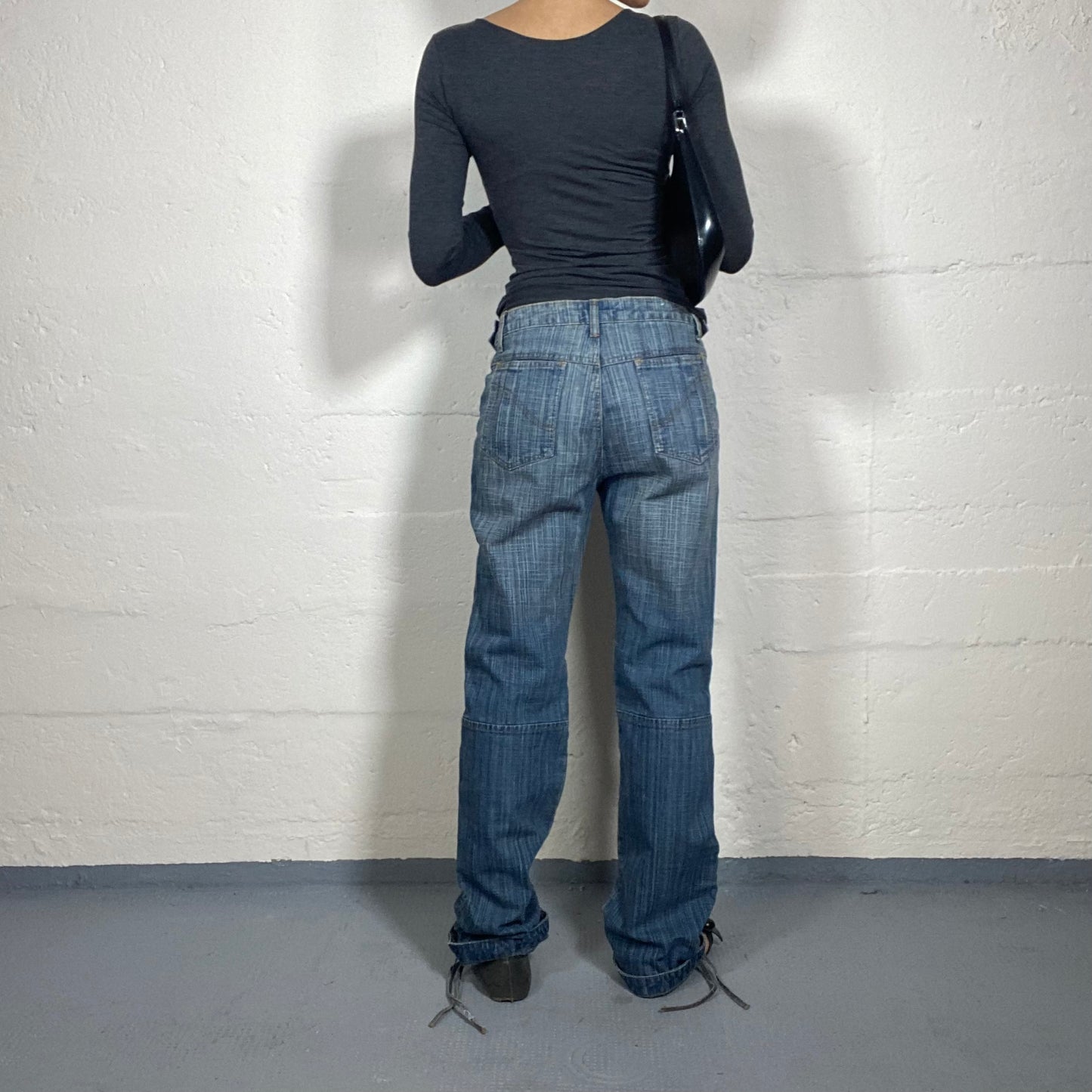 Vintage 2000's Downtown Girl Faded Wash Blue Denim Striped Straight Cut Jeans with Pockets (M)
