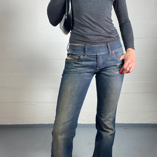 Vintage 2000's Diesel Streetstyle Low Waisted Dirty Effect Wash Bootcut Jeans (S)