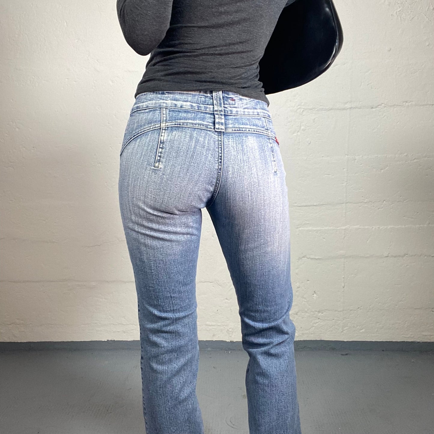 Vintage 2000's Downtown Girl Light Denim Striped Bootcut Jeans with Double Button Waistband (S)