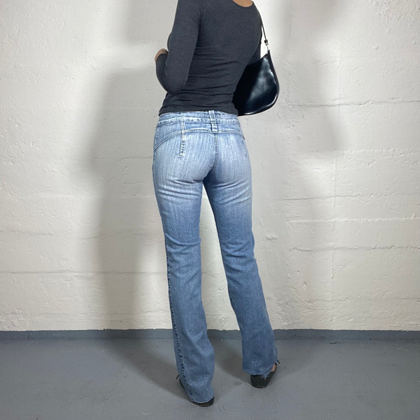 Vintage 2000's Downtown Girl Light Denim Striped Bootcut Jeans with Double Button Waistband (S)