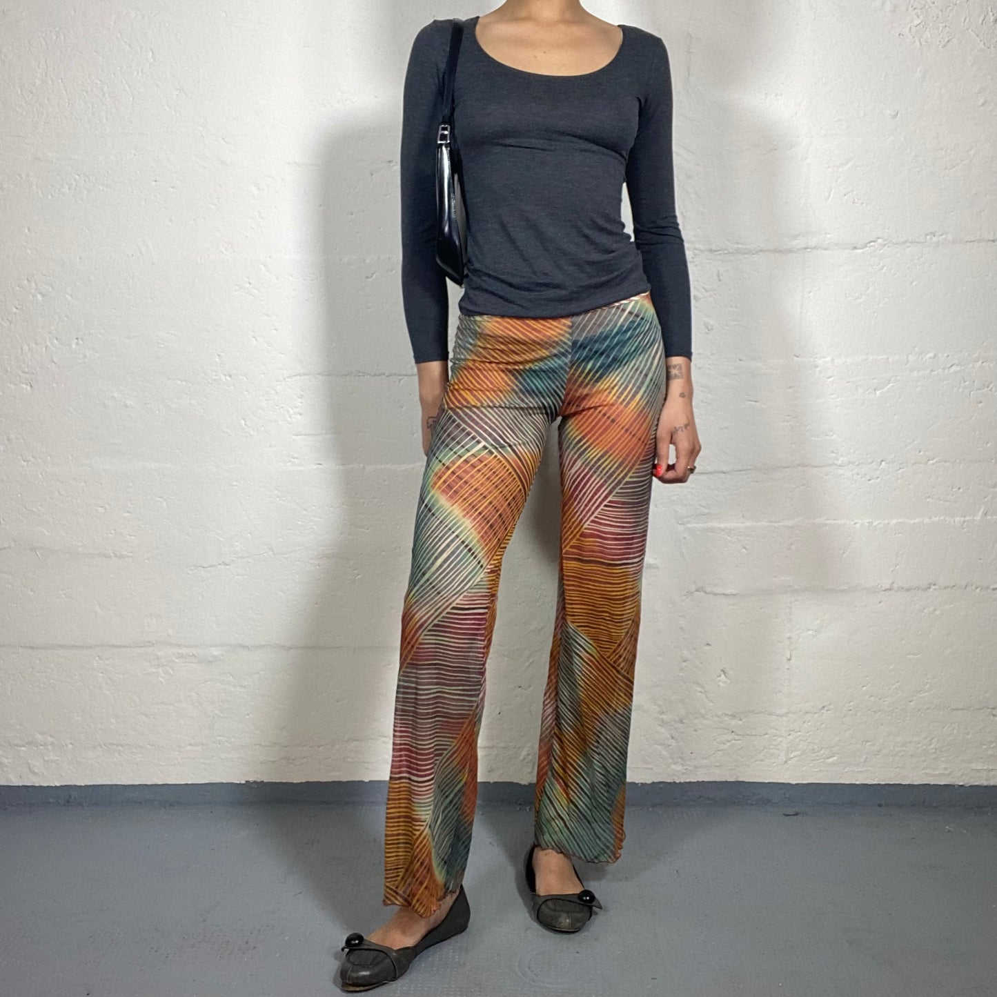 Vintage 2000's Funky See-Through Straight Cut Stripes Printed Pants (S)