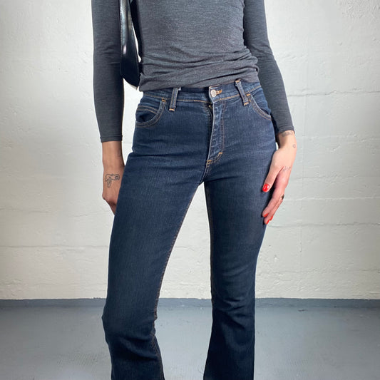 Vintage 2000's Elena Gilbert Style Mid Waist Classic Dark Blue Long Flare Jeans (S)