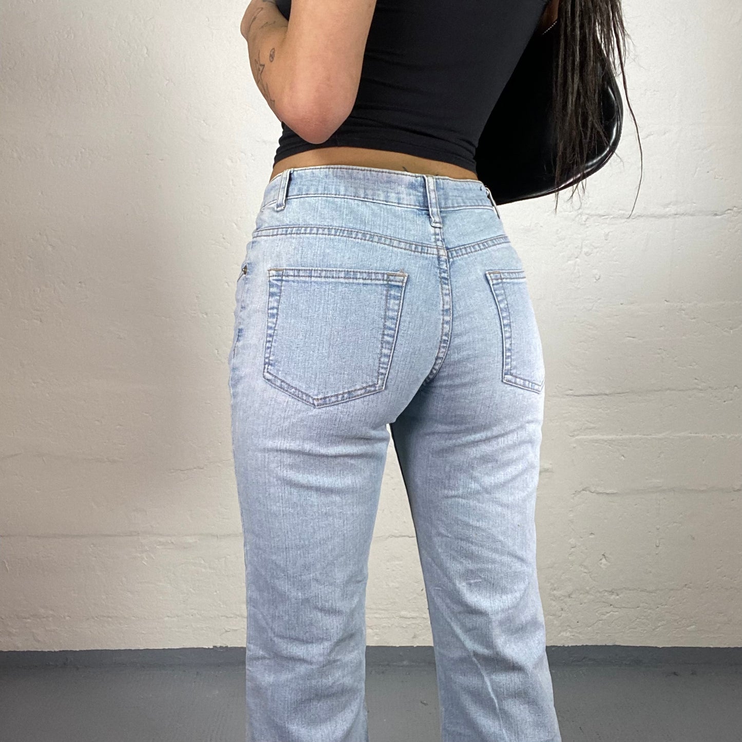 Vintage 90’ Diesel Mid Rise Flare Light Wash Jeans with Floral Cut-Out Embroidery (S/M)