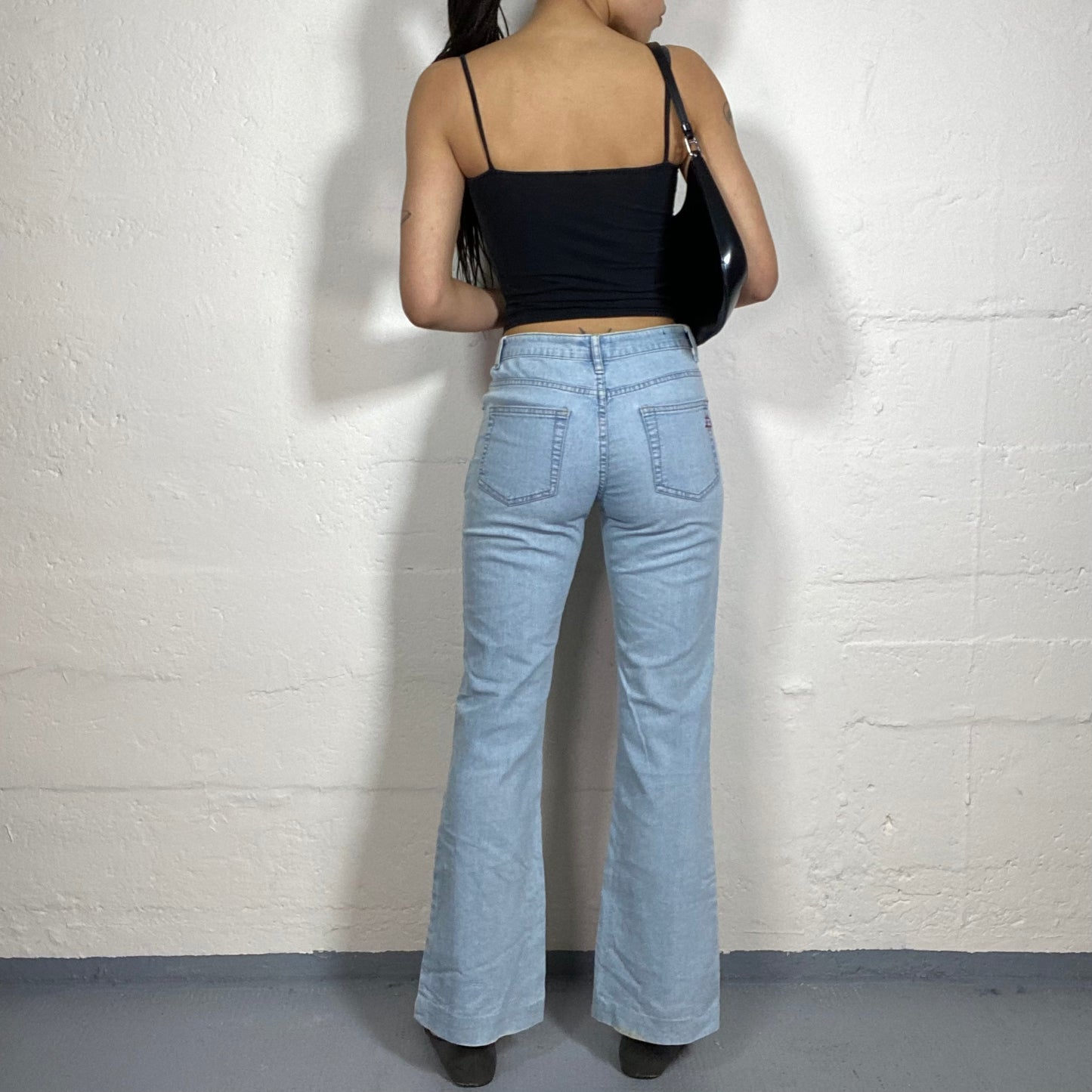 Vintage 90’ Diesel Mid Rise Flare Light Wash Jeans with Floral Cut-Out Embroidery (S/M)