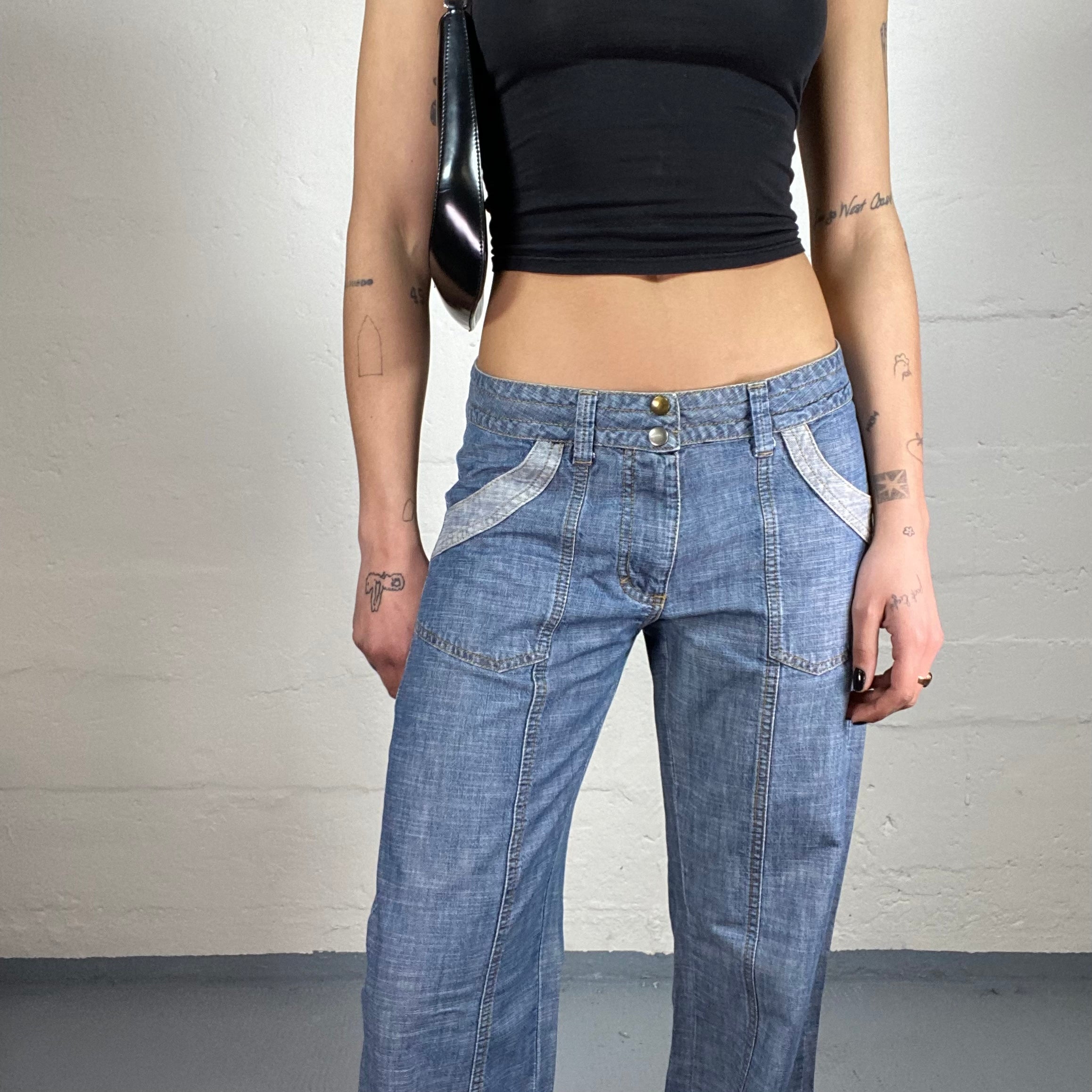 Vintage 90’ Streetwear Mid Rise Blue Denim Jeans with Pocket Details ...