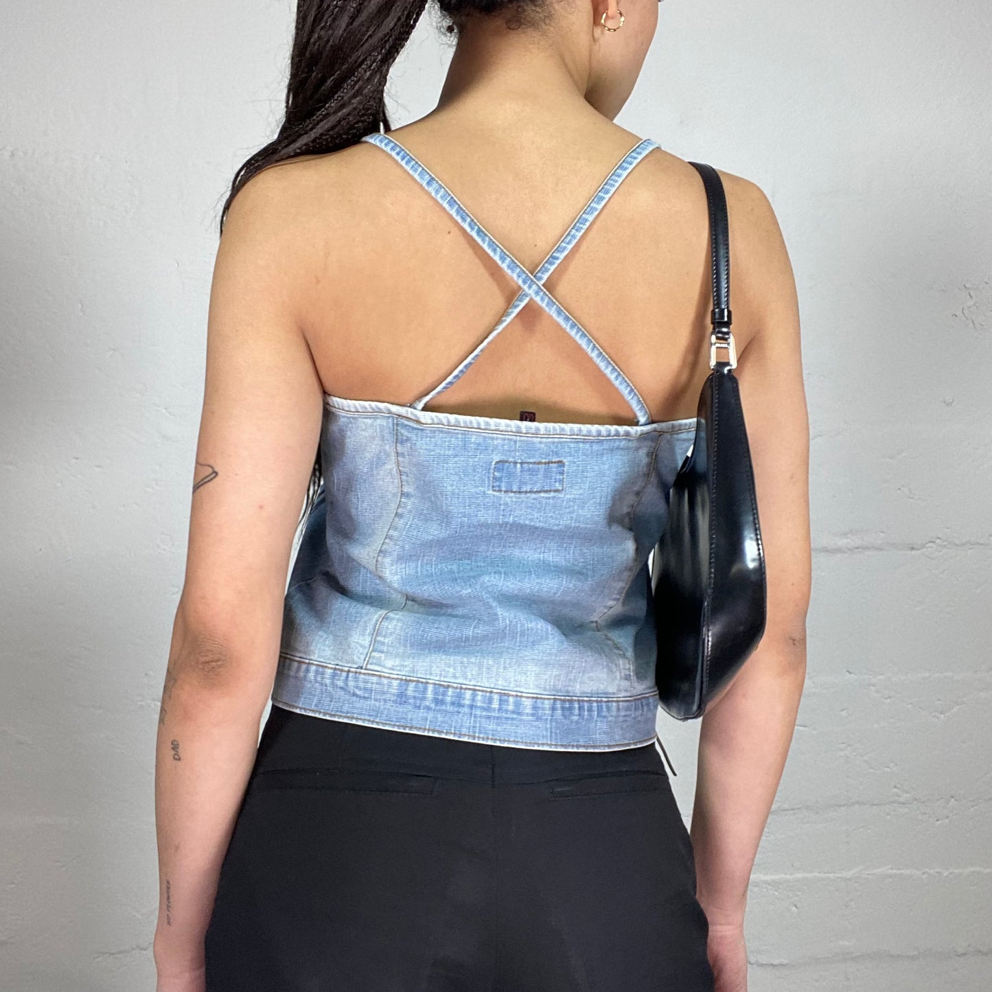 Vintage 90’ Cow Girl Denim Cami Top with Zipper and Lace Up Detail (M)