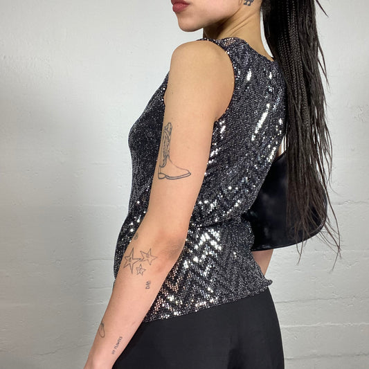 Vintage 90’ Clubwear Silver Shiny Tank Top (M)