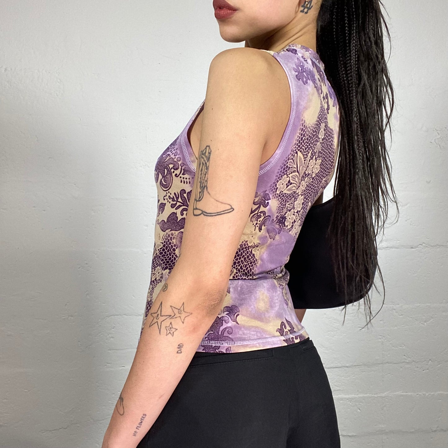 Vintage 90’ Romantic Boho Purple and Beige Tank Top with Paisley Print (L)