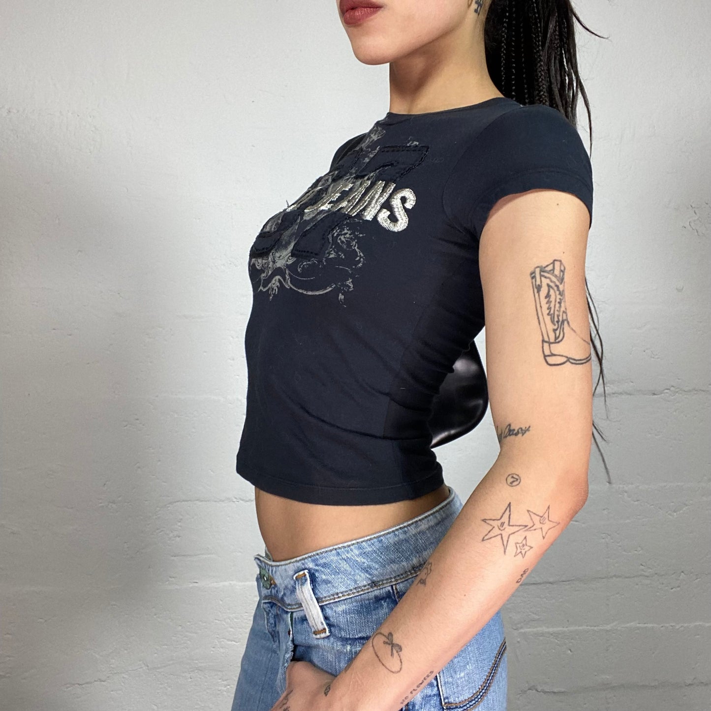 Vintage 2000’ Polo Jeans Ralph Lauren Archive Sporty Style Black T-Shirt with Logo Embroidery (XS)