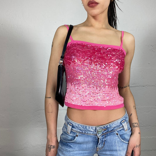 Vintage 2000’ Morgan Clubwear Pink Shiny Faded Colour Sequins Patterned Cami Top (S)