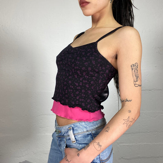 Vintage 90’ Devon Aoki Style Black and Pink Cami Top with Pink Floral Print (36)