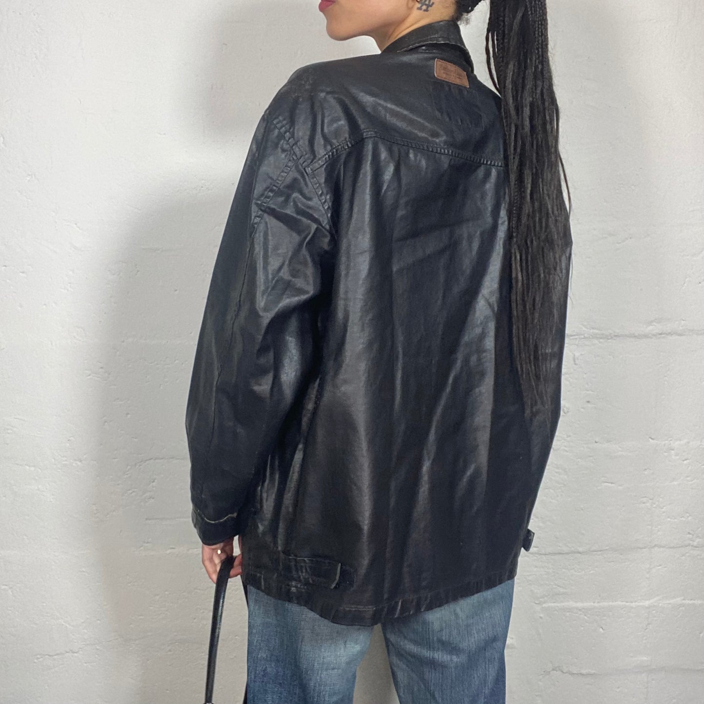 Vintage 90's Downtown Girl Malboro Classic Black Baggy Zip Up Biker Jacket (L)