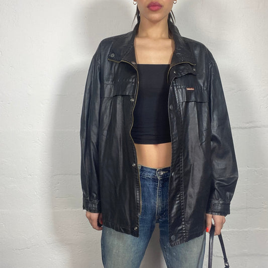 Vintage 90's Downtown Girl Malboro Classic Black Baggy Zip Up Biker Jacket (L)