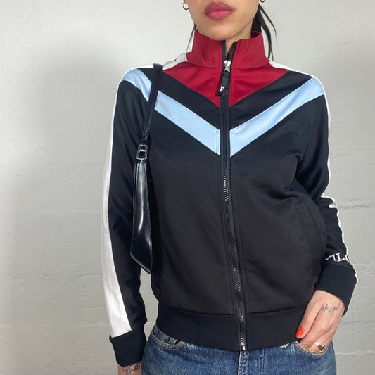 Vintage 90's Sporty Black Zip Up with Multicolour Deatils (S)