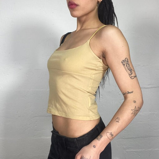 Vintage 90's Downtown Girls Sand Colour Classic Cami Top with Thin Braces (S)