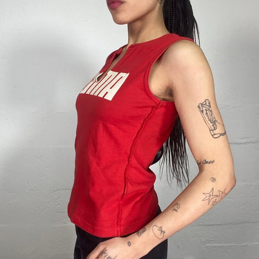 Vintage 90's Puma Sporty Red Tank Top with Creme White Logo Print (M)