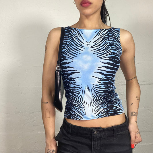 copy Vintage 90's Downtown Girl Tie Dye Baby Blue Tiger Printed Tank Top (S)