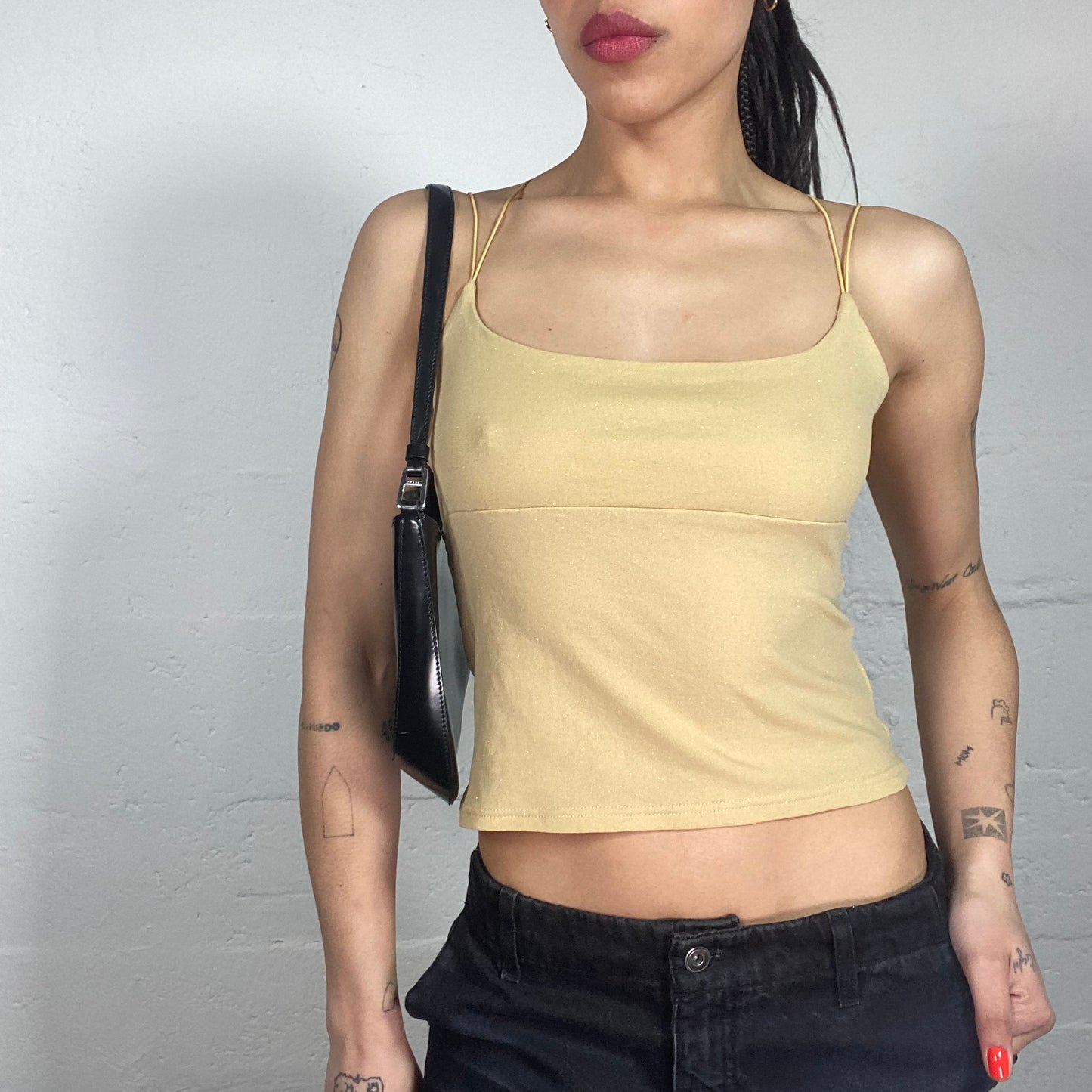 Vintage 90's Downtown Girls Sand Colour Classic Cami Top with Thin Braces (S)