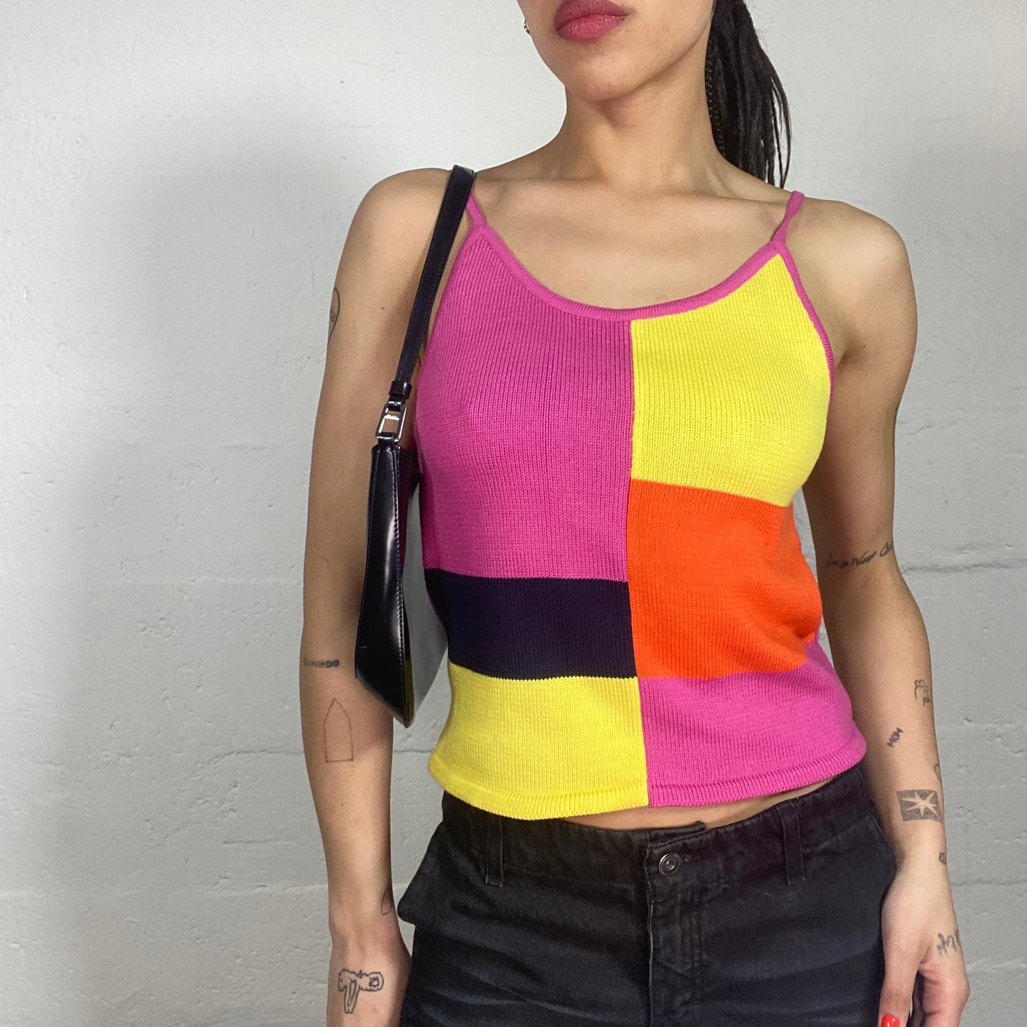 Vintage 90's Funky Downtown Girl Multicolour Knitted Cami Top (M/L)