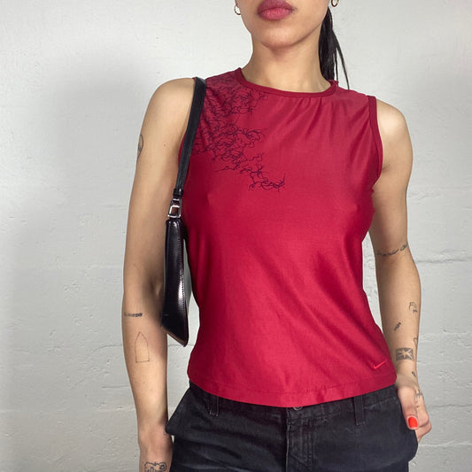 Vintage 90's Archive Nike Sporty Cherry Red Tank Top with Printed Detail (M)