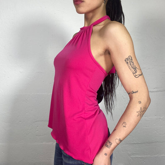 Vintage 2000's Night Out Barbie Pink Asymmetric Neckholder Top (S)