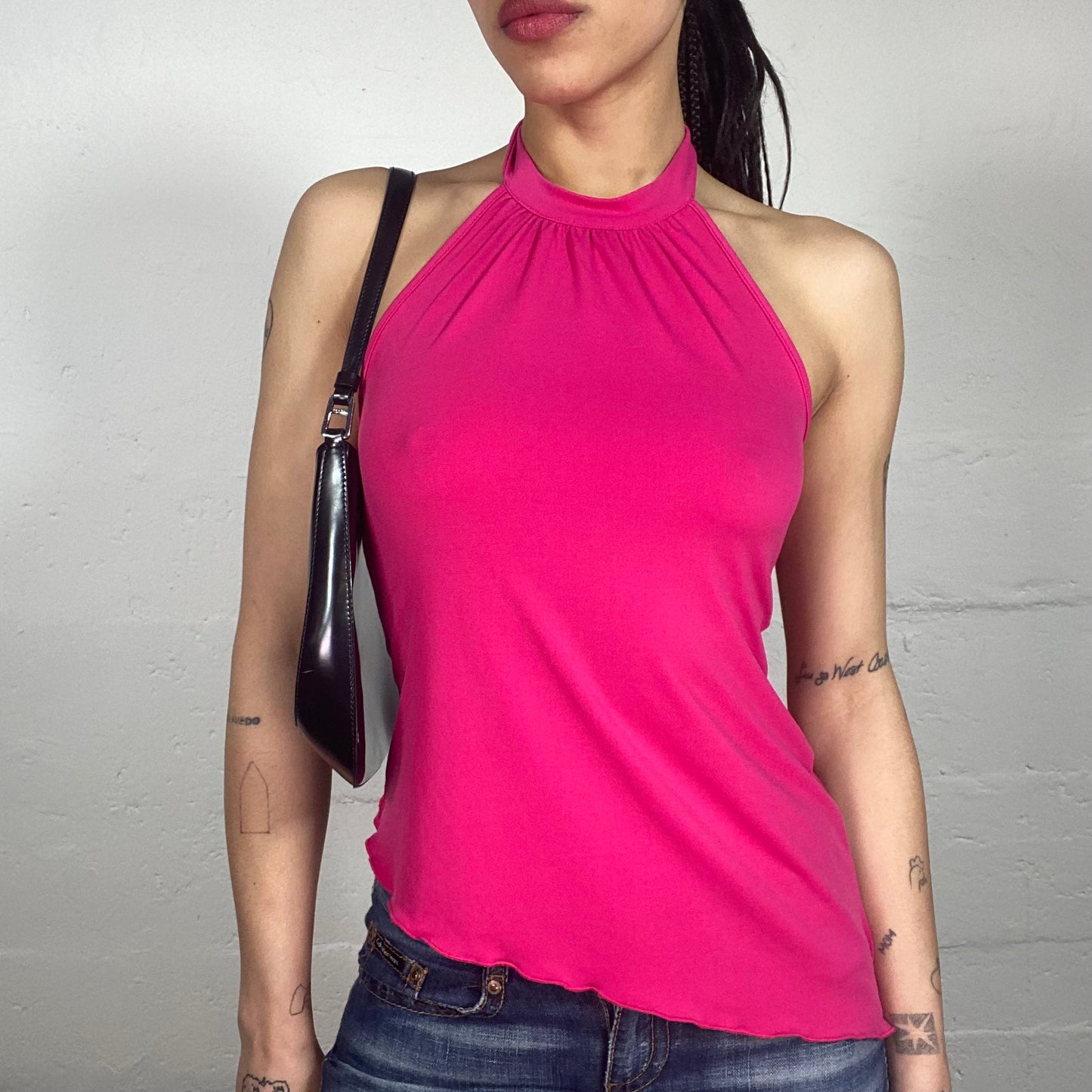 Vintage 2000's Night Out Barbie Pink Asymmetric Neckholder Top (S)
