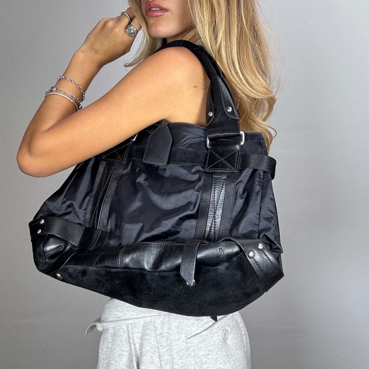 Vintage 2000's Coach Black Nylon Leather Shoulder Bag (One Size)