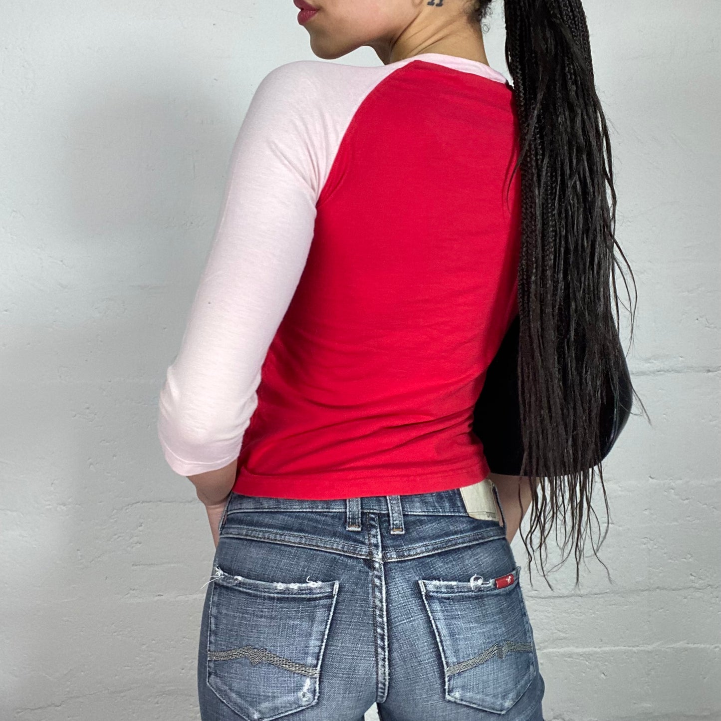 Vintage 90’s Archive Levi’s Sporty Pink and Red 3/4 Sleeve Top with Logo Print (S)